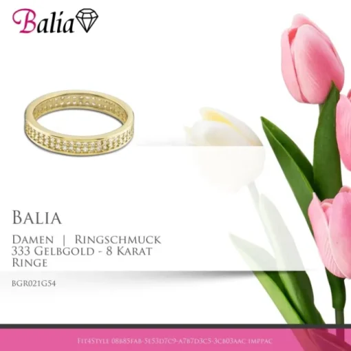 Balia Damen Ring Zirkonia zweireihig Gelbgold Gr.54 BGR021G54