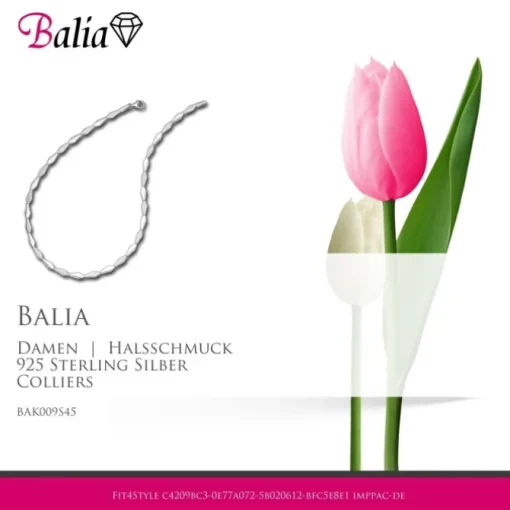 Balia Halskette für Damen matt glanz Zirkonia 925Silber 45cm BAK009S45