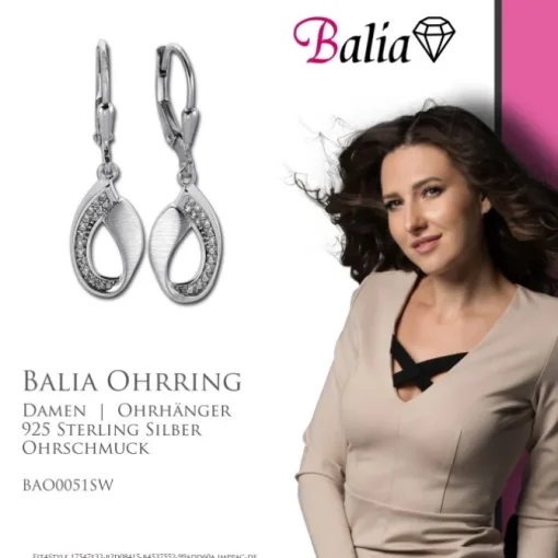 Balia Ohrhänger für Damen matt glanz Zirkonia 925er Silber BAO0051SW