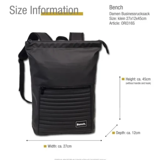 Bench Rucksack PU Kunststoff schwarz ORI316S