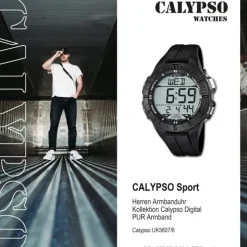 CALYPSO Herren-Armbanduhr Sport Funktinsuhr Quarz-Uhr PU schwarz UK5607/6