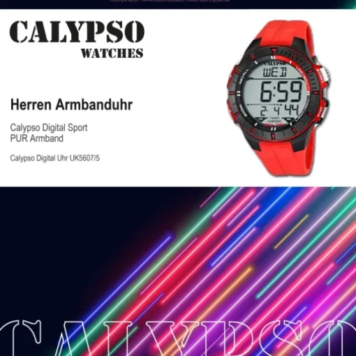 CALYPSO Herren-Armbanduhr Sport Funktinsuhr Quarz-Uhr PU rot UK5607/5