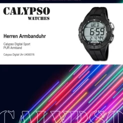 CALYPSO Herren-Armbanduhr Sport Funktinsuhr Quarz-Uhr PU schwarz UK5607/6
