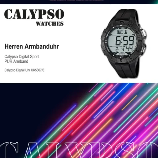 CALYPSO Herren-Armbanduhr Sport Funktinsuhr Quarz-Uhr PU schwarz UK5607/6