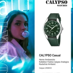 Calypso Herrenuhr Kautschuk dunkelgrün Calypso Analogico Armbanduhr UK5843/3