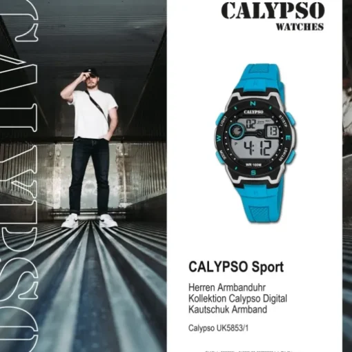 Calypso Herrenuhr Kautschuk hellblau Calypso Digital Armbanduhr UK5853/1