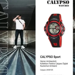 Calypso Herrenuhr Kautschuk schwarz rot Calypso Digital Armbanduhr UK5610/5