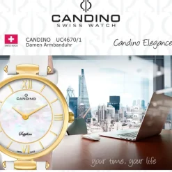 Candino Damen Armband-Uhr Lady Elegance C4670/1 Quarzuhr Leder weiß UC4670/1