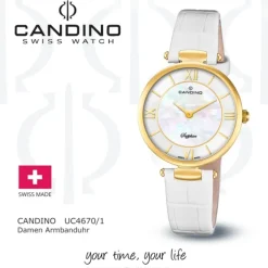 Candino Damen Armband-Uhr Lady Elegance C4670/1 Quarzuhr Leder weiß UC4670/1