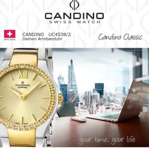 Candino Damen-Armbanduhr Timeless analog Quarz Edelstahl Gelbgold PVD UC4538/2
