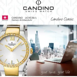 Candino Damen-Armbanduhr Timeless analog Quarz Edelstahl Gelbgold PVD UC4538/1