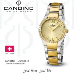 Candino Damen-Armbanduhr Timeless analog Quarz Edelstahl Gelbgold PVD UC4538/2
