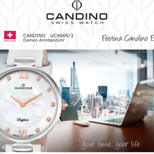 Candino Damenuhr Leder weiß Candino Elegance Armbanduhr UC4669/3