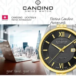Candino Herrenuhr Edelstahl silber gold Candino Automatik Armbanduhr UC4769/4