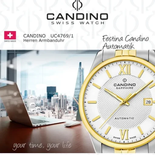 Candino Herrenuhr Edelstahl silber gold Candino Automatik Armbanduhr UC4769/1