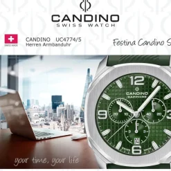 Candino Herrenuhr Kautschuk grün Candino Sport Armbanduhr UC4774/5