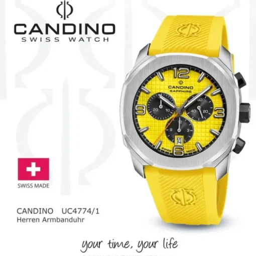 Candino Herrenuhr Kautschuk gelb Candino Sport Armbanduhr UC4774/1