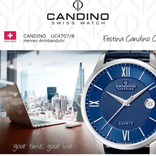 Candino Herrenuhr Leder blau Candino Classic Armbanduhr UC4707/B