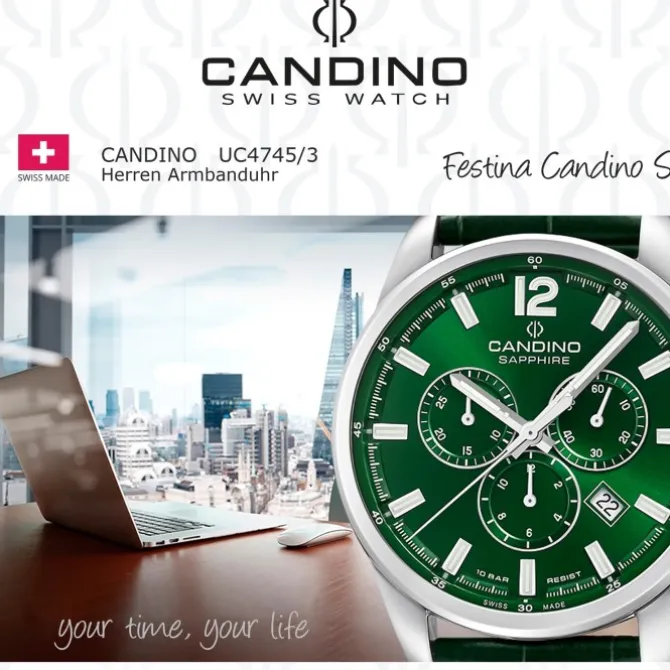 Candino Herrenuhr Leder grün Candino Sport Armbanduhr UC4745/3