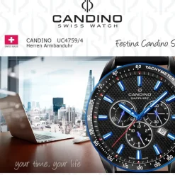 Candino Herrenuhr Leder schwarz Candino Sport Armbanduhr UC4759/4
