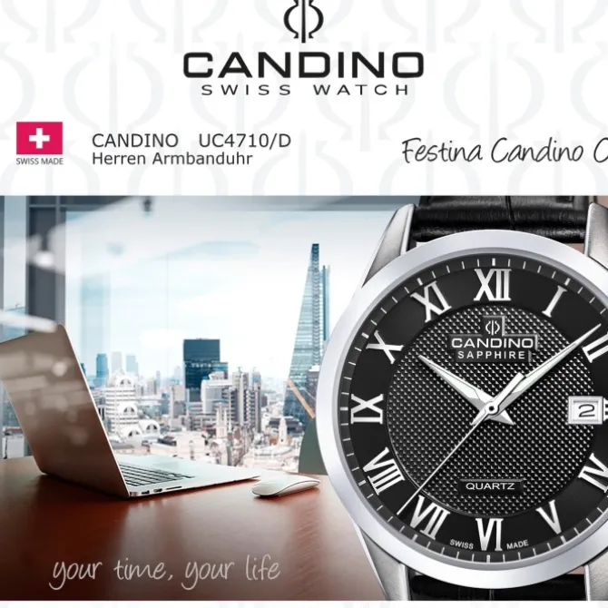 Candino Herrenuhr Leder schwarz Candino Classic Armbanduhr UC4710/D