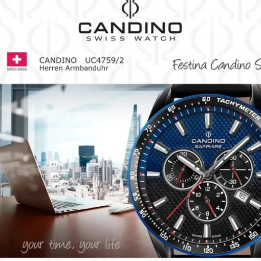 Candino Herrenuhr Leder schwarz Candino Sport Armbanduhr UC4759/2