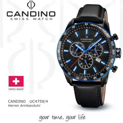 Candino Herrenuhr Leder schwarz Candino Sport Armbanduhr UC4759/4