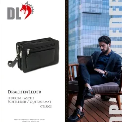 DracheLeder Handgelenktasche schwarz Leder Handytasche Herrentasche OTJ500S