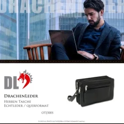 DracheLeder Handgelenktasche schwarz Leder Handytasche Herrentasche OTJ500S