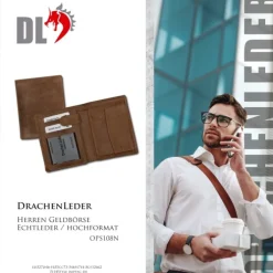 DrachenLeder Antikleder Portemonnaie braun Börse Brieftasche OPS108N