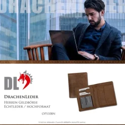 DrachenLeder Antikleder Portemonnaie braun Börse Brieftasche OPS108N