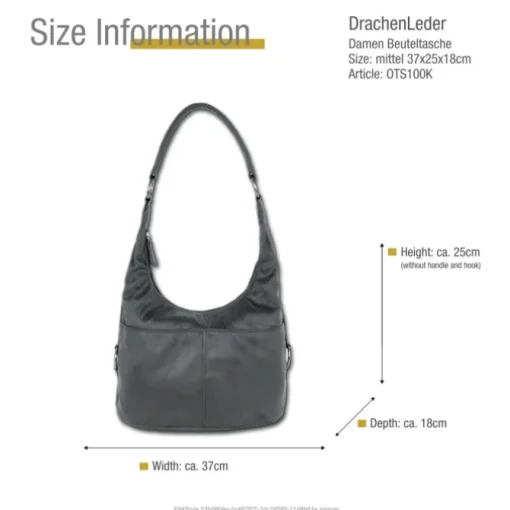 DrachenLeder Beuteltasche Kunstleder grau Hobo Bag Damen Handtasche OTS100K