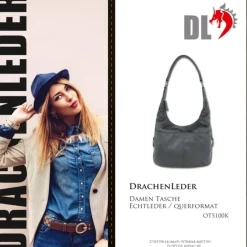 DrachenLeder Beuteltasche Kunstleder grau Hobo Bag Damen Handtasche OTS100K
