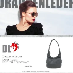 DrachenLeder Beuteltasche Kunstleder grau Hobo Bag Damen Handtasche OTS100K