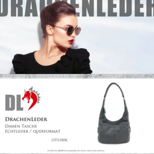 DrachenLeder Beuteltasche Kunstleder grau Hobo Bag Damen Handtasche OTS100K