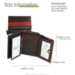 DrachenLeder braun dunkelrot Leder Portemonnaie Brieftasche OPZ100D