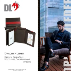 DrachenLeder braun dunkelrot Leder Portemonnaie Brieftasche OPZ100D