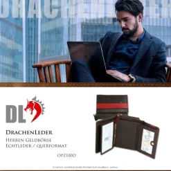 DrachenLeder braun dunkelrot Leder Portemonnaie Brieftasche OPZ100D