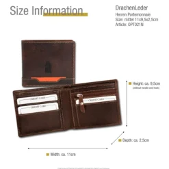 DrachenLeder braun Echtleder Portemonnaie Brieftasche Herren OPT021N