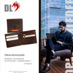 DrachenLeder braun Echtleder Portemonnaie Brieftasche Herren OPT021N