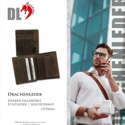 DrachenLeder braun Echtleder Portemonnaie Brieftasche Herren OPT084N