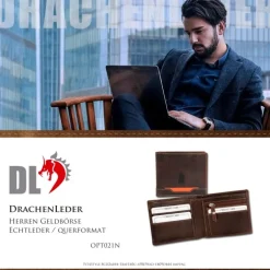 DrachenLeder braun Echtleder Portemonnaie Brieftasche Herren OPT021N