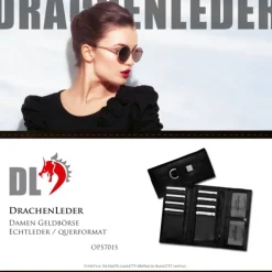 DrachenLeder Damen echtes Leder groß schwarz Gürtelschnalle OPS701S