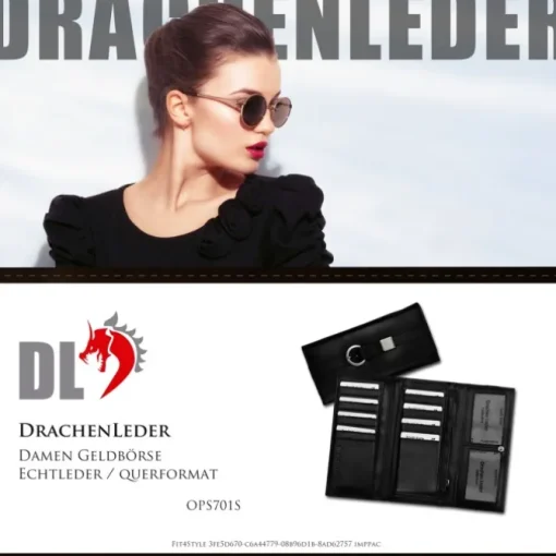 DrachenLeder Damen echtes Leder groß schwarz Gürtelschnalle OPS701S