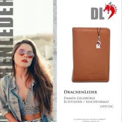 DrachenLeder Echtleder Börse Damen Portemonnaie cognac braun Geldbeutel OPR710C