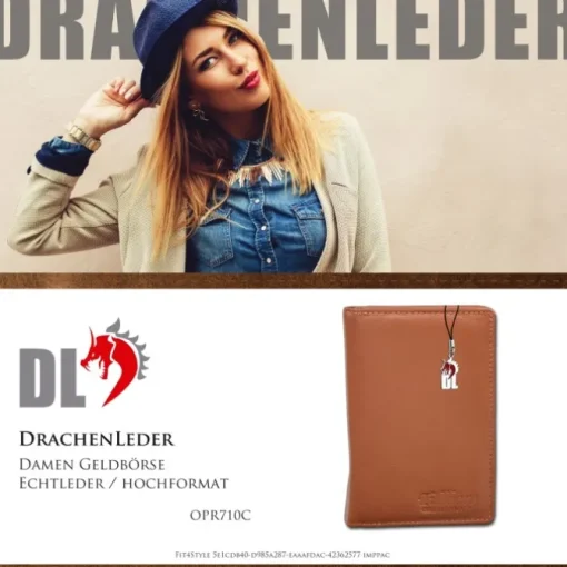 DrachenLeder Echtleder Börse Damen Portemonnaie cognac braun Geldbeutel OPR710C