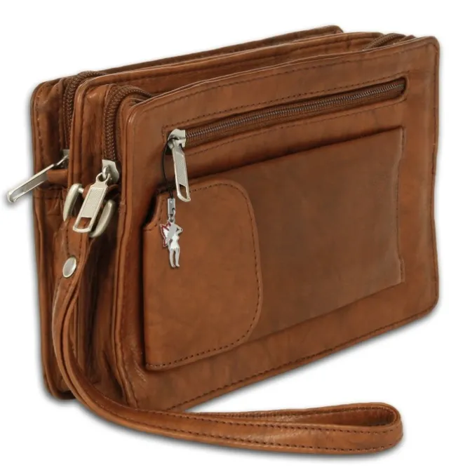 DrachenLeder Handgelenktasche Leder tan braun Herrentasche Handyfach OTJ512C