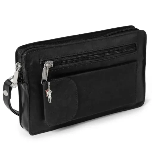 DrachenLeder Handgelenktasche Herren schwarz Echtleder Herrenhandtasche OTJ502S
