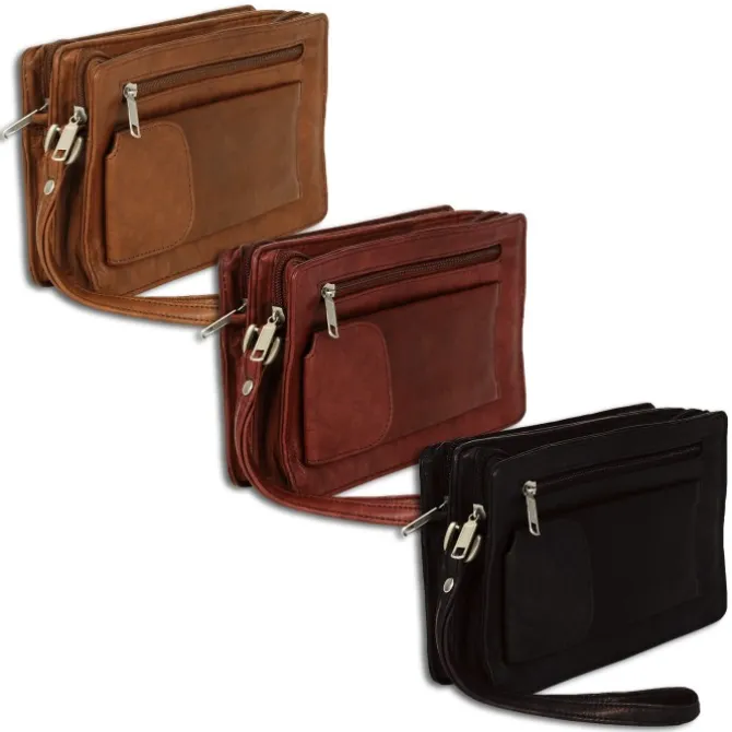 DrachenLeder Handgelenktasche Leder schwarz Herrentasche Smartphonefach OTJ512S