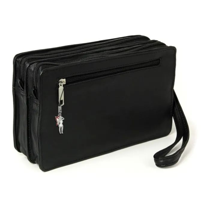 DrachenLeder Handgelenktasche Leder schwarz Herrentasche Smartphonefach OTJ512S